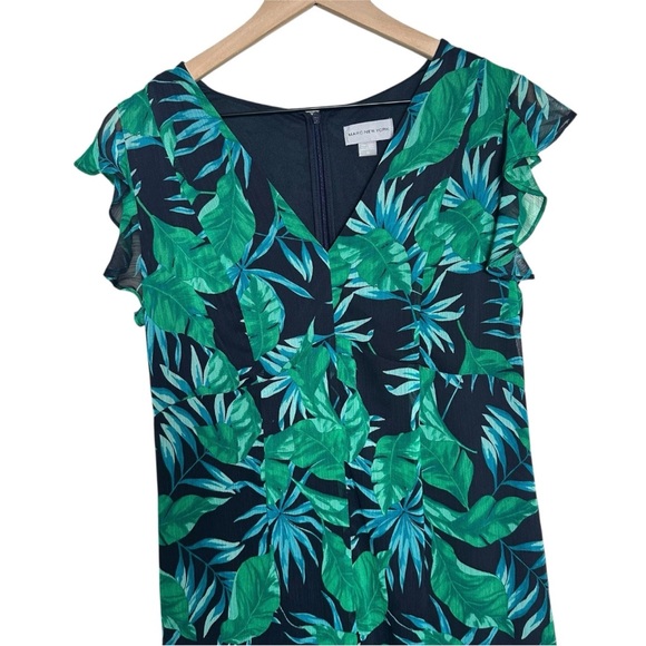 Marc New York Womens Sz 10 Short Sleeve High Low Leafy Shift Dress Resort Ruffle - Picture 5 of 16